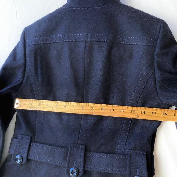 Womens Navy Blue Wool Trench Coat Peacoat Jacket Size Small S Made in Ukraine - Picture 10 of 16